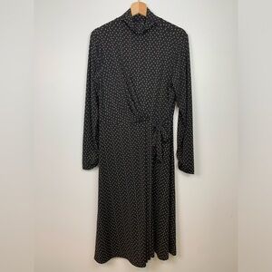 Faux Wrap Dress Mock Neck Midi Length Black Size Large RW & Co Office Academia